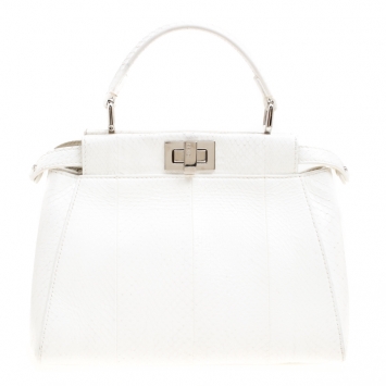 مملوكة مسبقًا Fendi White Python Mini Peekaboo Top Handle Bag