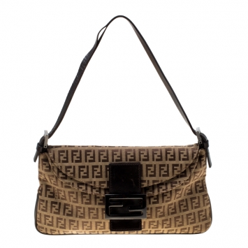 Pre Owned Fendi Tobacco Zucchino Canvas Mama Baguette Shoulder Bag