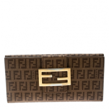 Pre Owned Fendi Brown Zucchino Coated Canvas Forever Continental Wallet