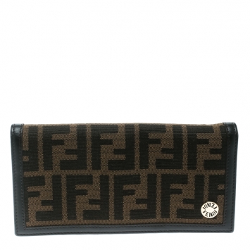 Pre Owned Fendi Tobacco Zucca Canvas Continental Wallet
