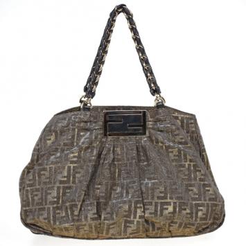 Pre Owned Fendi Gold Metallic Mia Zucca Shoulder Bag