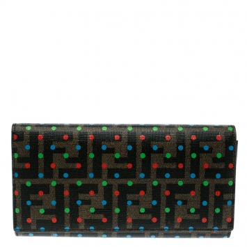 Pre Owned Fendi Tobacco Dotted Zucca Canvas Continental Wallet
