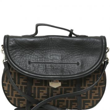 Pre Owned Fendi Tobacco/Black Zucca Canvas and Leather Messenger Bag