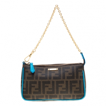 Pre Owned Fendi Tobacco Zucca Canvas Mini Pochette Bag