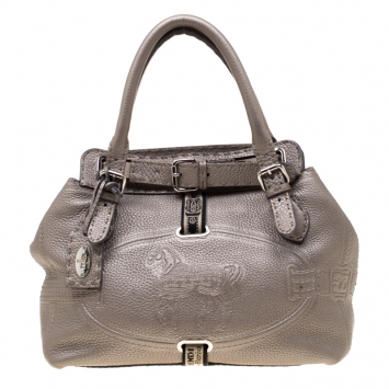 Pre Owned Fendi Grey Leather Villa Selleria Borghese Tote