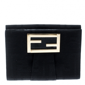 Pre Owned Fendi Black Zucca Canvas Compact Wallet