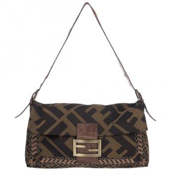 Pre Owned Fendi Brown Chain Zucca Baguette Flap Bag