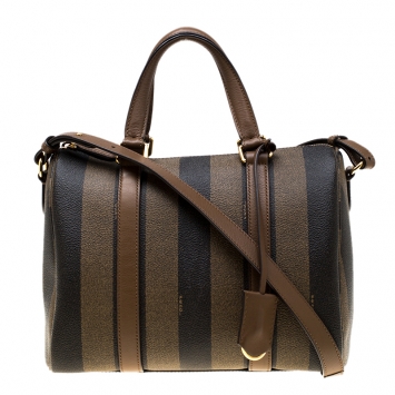 مملوكة مسبقًا Fendi Tobacco Pequin Coated Canvas Bowler Bag