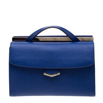 Pre Owned Fendi Blue Textured Leather Mini Demi Jour Shoulder Bag