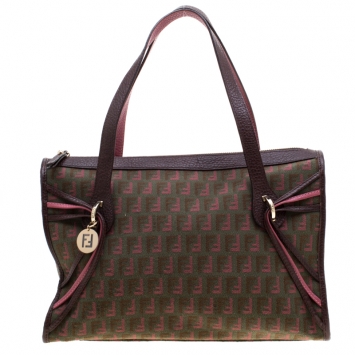 Pre Owned Fendi Multicolor Zucchino Canvas and Leather Satchel