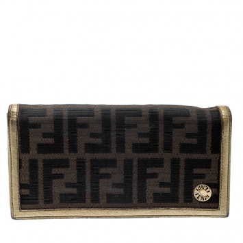 Pre Owned Fendi Tobacco Zucca Canvas and Leather Chef Continental Wallet