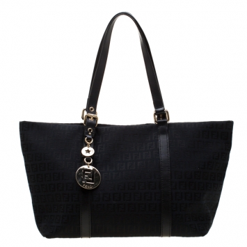 Pre Owned Fendi Black Zucchino Canvas and Leather Superstar Shopper Tote