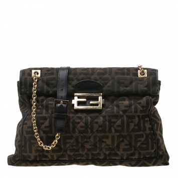 Pre Owned Fendi Tobacco Zucca Canvas Maxi Baguette Flap Shoulder Bag