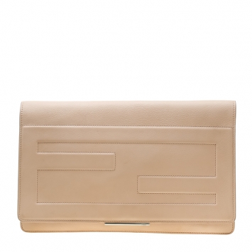 Pre Owned Fendi Beige Leather Tube Macro Clutch