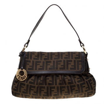 Pre Owned Fendi Tobacco Zucca Canvas Small Chef Shoulder Bag