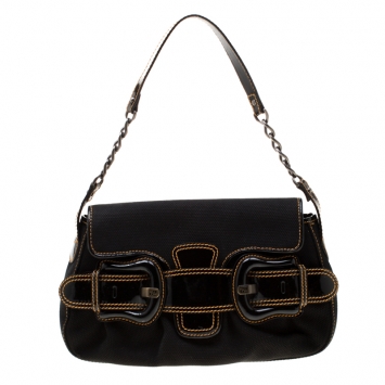 Pre Owned Fendi Black Canvas and Patent Leather B Bis Shoulder Bag 