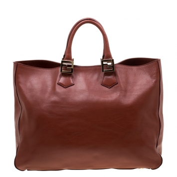 Pre Owned Fendi Rust Leather Twins Shopper Tote