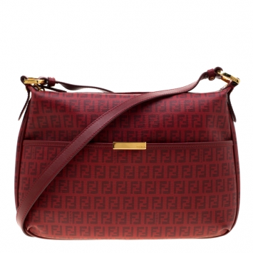 Pre Owned Fendi Red Zucchino Coated Canvas Spalmati Shoulder Bag