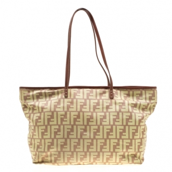 Pre Owned Fendi Yellow/Brown Zucca Nylon Roll Tote