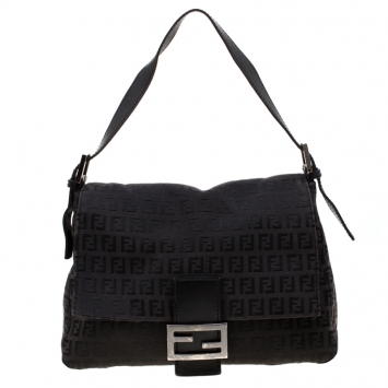Pre Owned Fendi Black Zucca Canvas Mama Forever Shoulder Bag