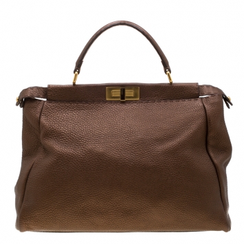 مملوكة مسبقًا Fendi Metallic Brown Selleria Leather Large Peekaboo Top Handle Bag