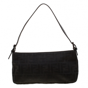 Pre Owned Fendi Black Zucca Canvas Pochette Bag