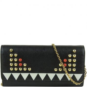 Pre Owned Fendi Black Leather Bugs Monster WOC Clutch Bag