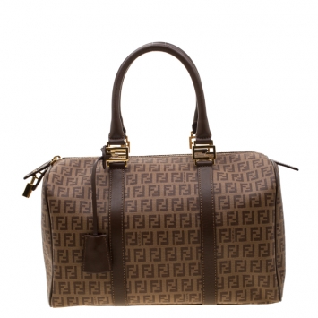 مملوكة مسبقًا Fendi Brown Zucchino Coated Canvas Medium Forever Bauletto Boston Bag