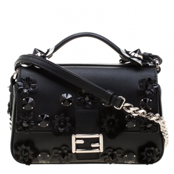 Pre Owned Fendi Blue/Black Leather Double Micro Baguette Bag