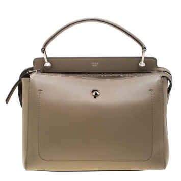 Pre Owned Fendi Khaki Leather Dotcom Top Handle Bag