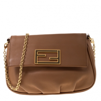 Pre Owned Fendi Beige Leather Fendista Pochette Crossbody Bag