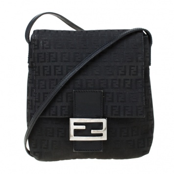 Pre Owned Fendi Black Zucchino Canvas Crossbody Bag