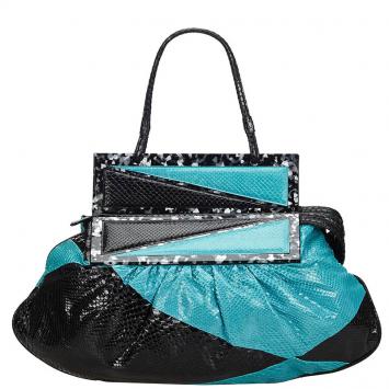 Pre Owned Fendi Blue/Black Python To You Convertible Clutch Bag