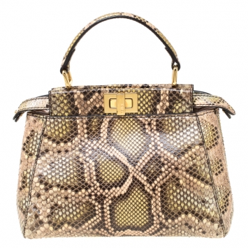 Pre Owned Fendi Multicolor Python Leather Mini Peekaboo Top Handle Bag