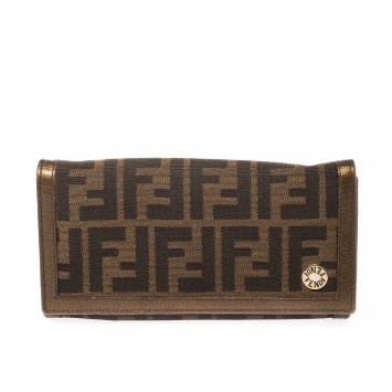 Pre Owned Fendi Tobacco Zucca Canvas and Leather Chef Continental Wallet