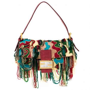 Pre Owned Fendi Multicolor Beaded and Leather Baguette Shoulder Bag