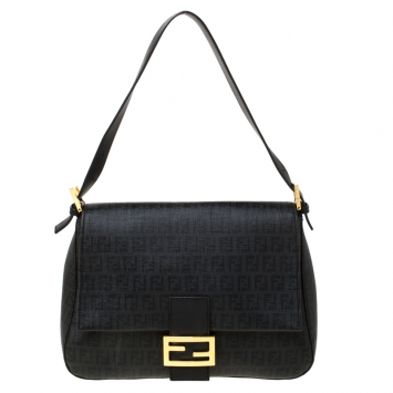 Pre Owned Fendi Black Zucchino Canvas Mama Forever Shoulder Bag