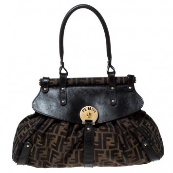 Pre Owned Fendi Tobacco Zucca Canvas and Leather Magic Shoulder Bag