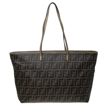 Pre Owned Fendi Brown Zucca Coated Canvas Roll Tote