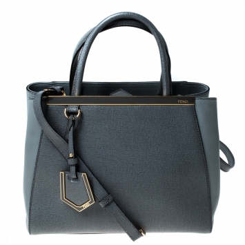 Pre Owned Fendi Grey Leather Small Petite 2Jours Tote