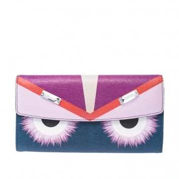 Pre Owned Fendi Multicolor Crystal Embellishment Leather Monster Continental Wallet