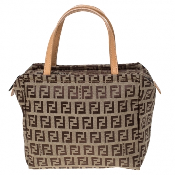 Pre Owned Fendi Brown/Beige Zucchino Canvas Pochette 