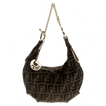 Pre Owned Fendi Brown Zucca Canvas and Leather Chef Chain Link Hobo