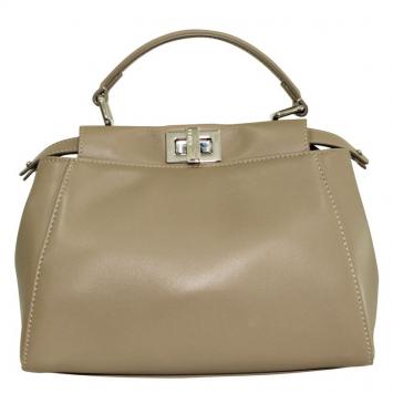 Pre Owned Fendi Beige Leather Mini Pekaboo Bag