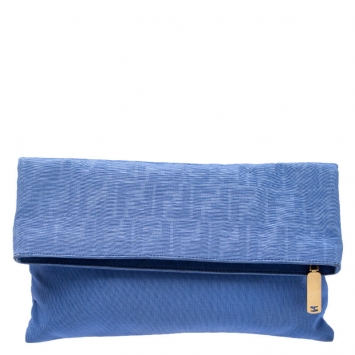 Pre Owned Fendi Blue Zucca Canvas Chameleon Fold-Over Clutch