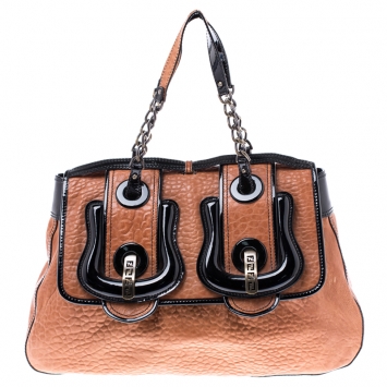 Pre Owned Fendi Brown/Black Leather B Bag