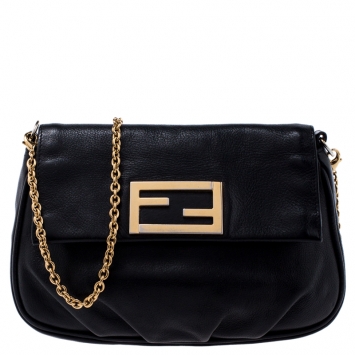 Pre Owned Fendi Black Leather Fendista Pochette Crossbody Bag
