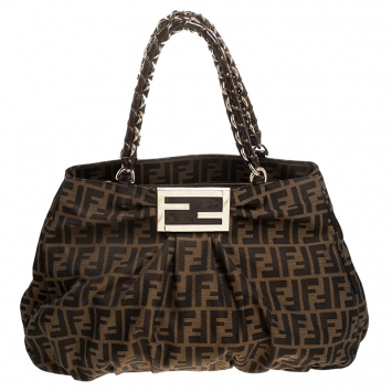 Pre Owned Fendi Tobacco Zucca Canvas Large Mia Tote