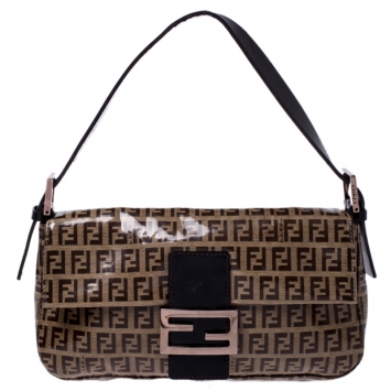 Pre Owned Fendi Brown Zucchino Coated Canvas Mama Baguette Shoulder Bag