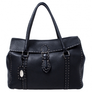 Pre Owned Fendi Black Selleria Leather Large Linda Satchel 